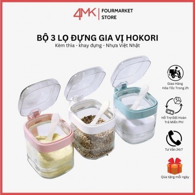 Bộ 3 Lọ Đựng Gia Vị Kèm Thìa Và Khay Đựng Hàng Cao Cấp Việt Nhật