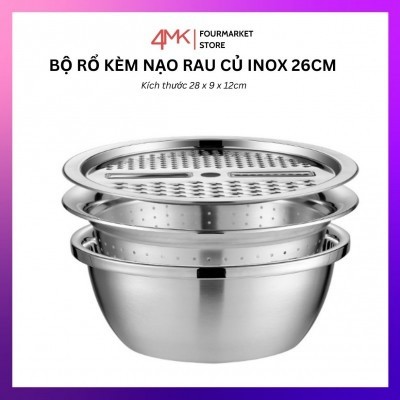 Bộ Rổ Inox Nạo Củ Quả Đa Năng 3 Trong 1 Cao Cấp Tiện Lợi