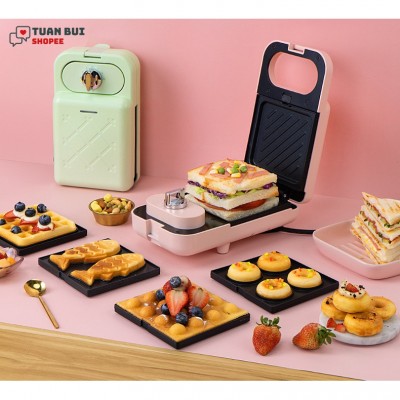 Máy kẹp nướng bánh mì Sandwich đa năng có hẹn giờ + 2 khuôn kèm - BH 12 tháng