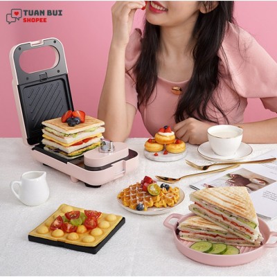 Máy kẹp nướng bánh mì Sandwich đa năng có hẹn giờ + 2 khuôn kèm - BH 12 tháng