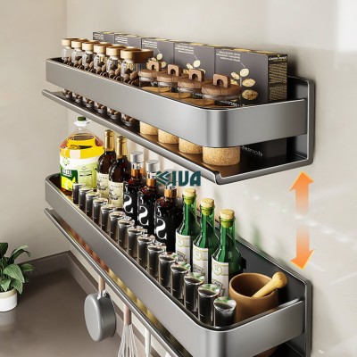 Kệ gia vị nhà bếp đa năng KIVA, chất liệu thép Carbon, lắp đặt dán tường, khoan tường