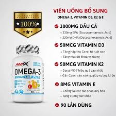 Amix Omega 3 + D3, K2 & E - Viên Uống Dầu Cá Hỗ Trợ Não, Tim Mạch, Xương Khớp, Thị Lực, Giảm Stress, Tăng Đề Kháng